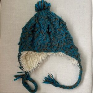 DAKINE Cozy Blue and Brown Knit Winter Hat Toque Beanie